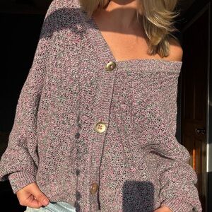 J Jill 100% Cotton Pink Knit Off-Shoulder Sweater